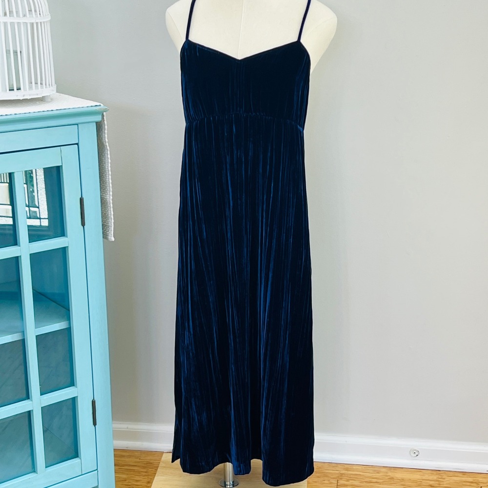 Madewell Navy Blue Crushed Velvet Cami Midi Dress H2280 Womens Size S NEW